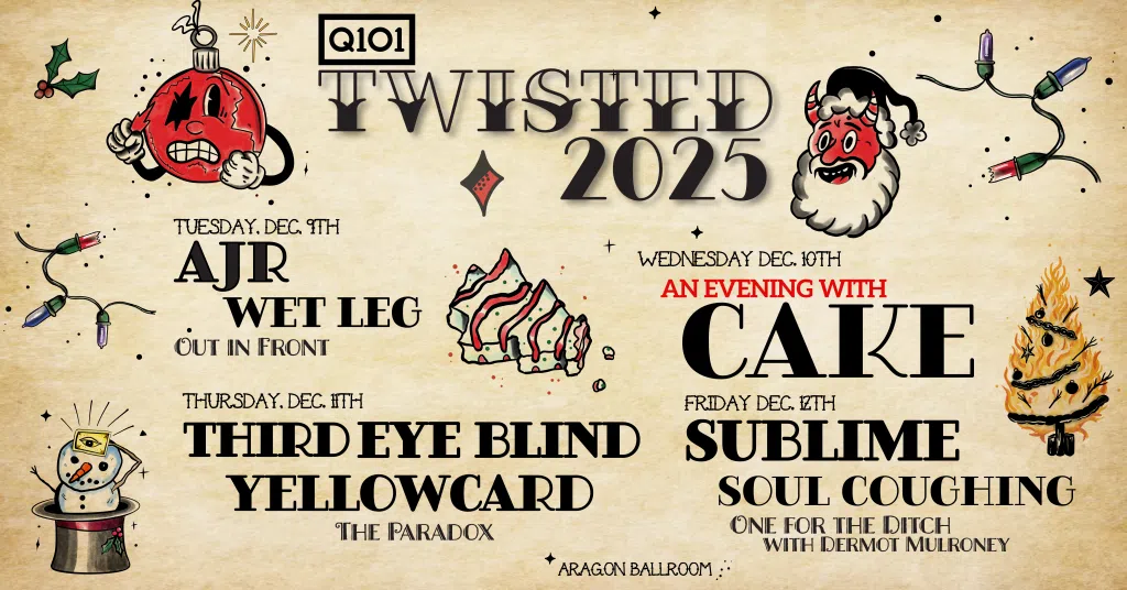 Q101’s 31st Twisted Concert Series Welcomes Four Nights of Live Alternative Music Featuring Cake, AJR, Third Eye Blind, Wet Leg, Sublime and More